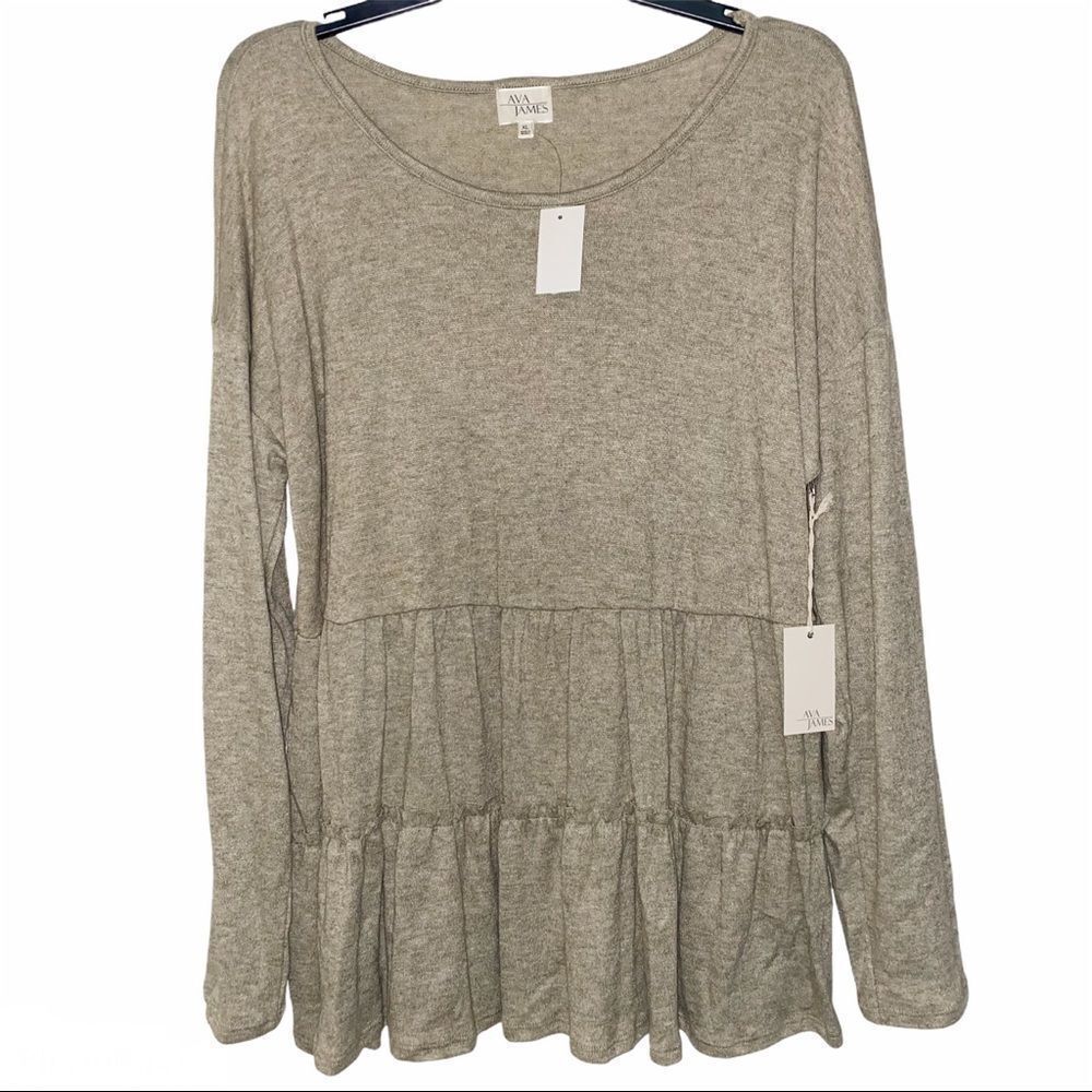 Ava James Tan Drop Tier Hem Top Long Sleeve